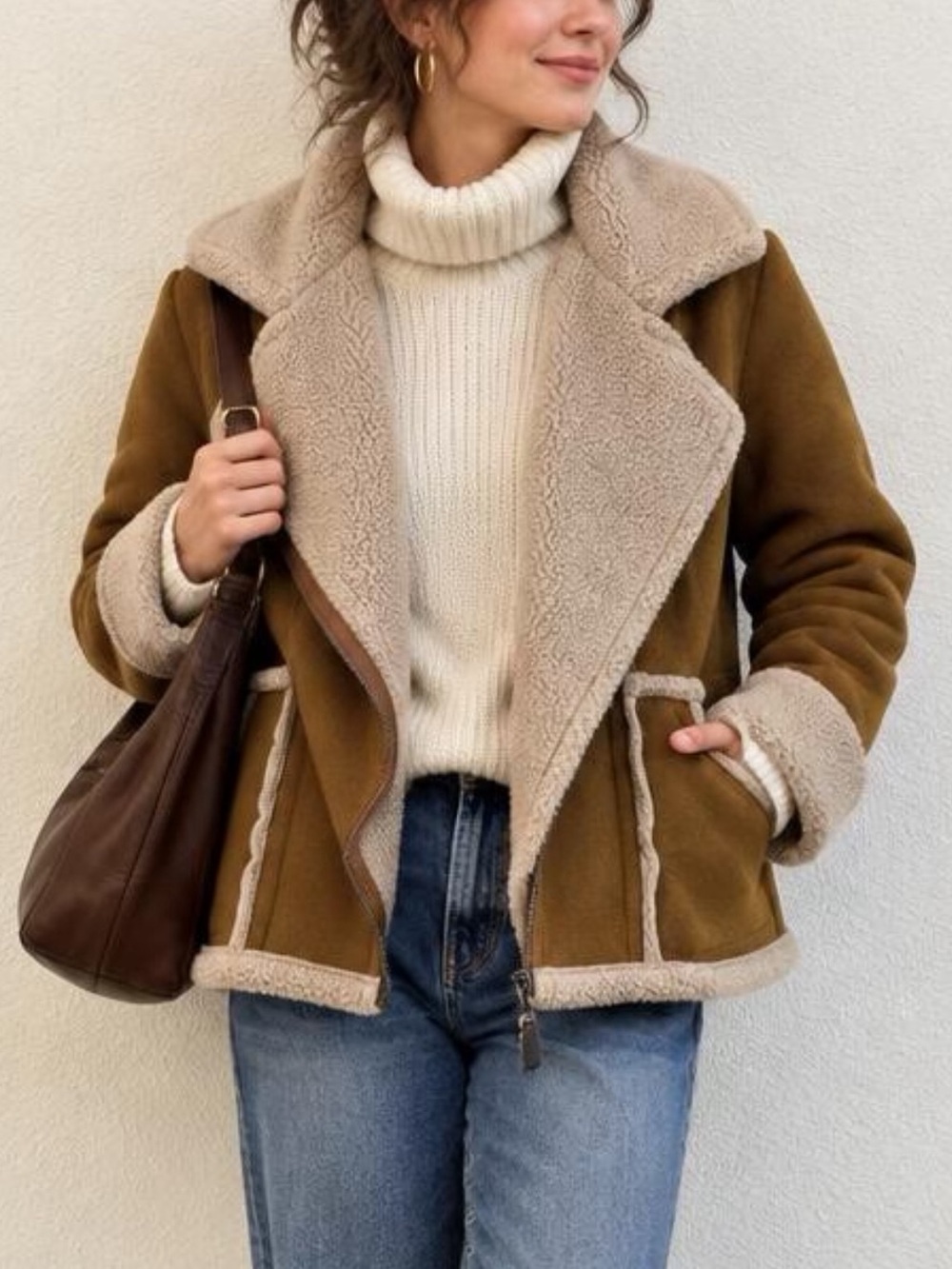Patagonia Lost Maple Jacket Sz M Brown Faux Suede & Shearling-Trim Cozy Cute